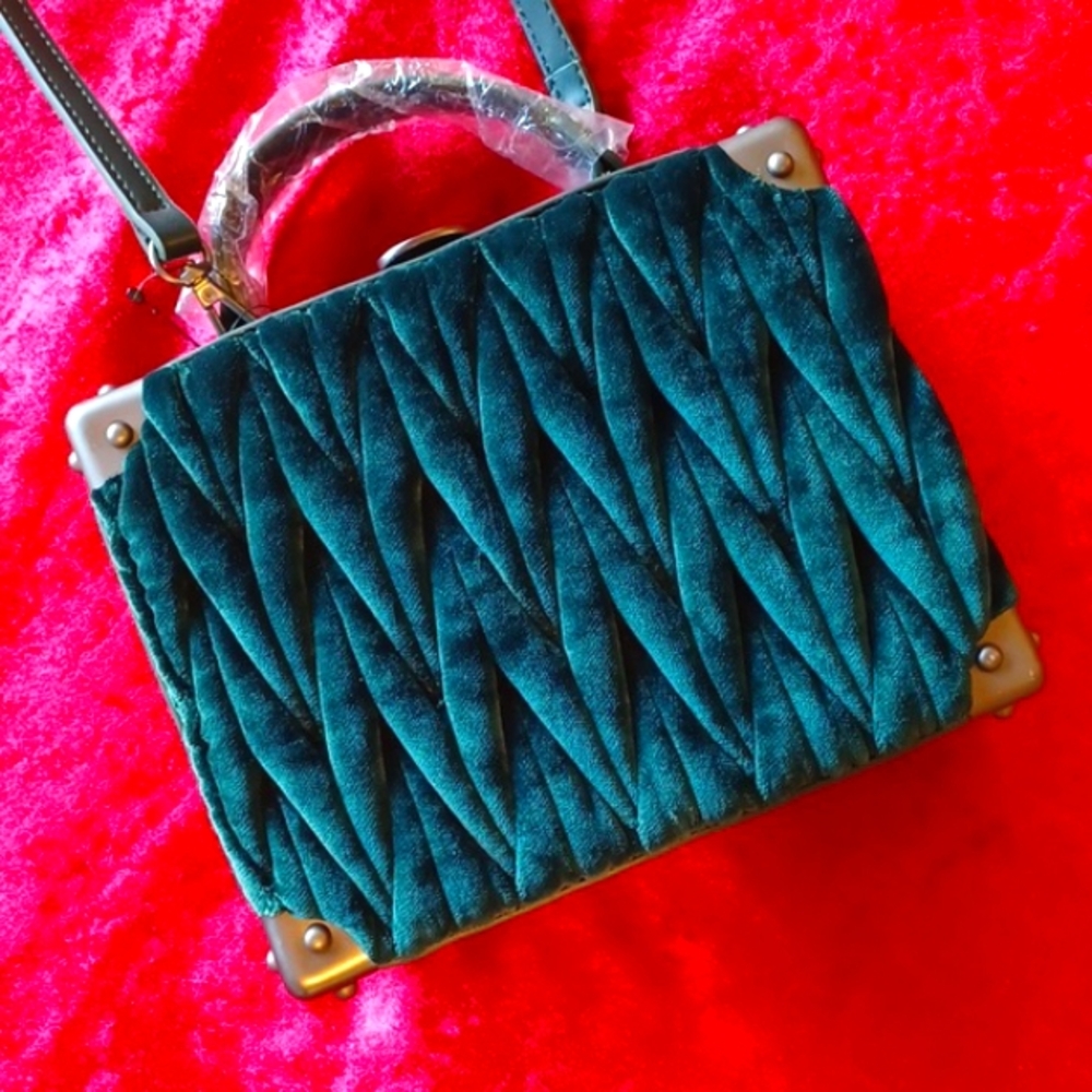 SAM EDELMAN EMERALD GREEN QUILTED HARD CASE BAG WITH REMOVEABLE STRAP